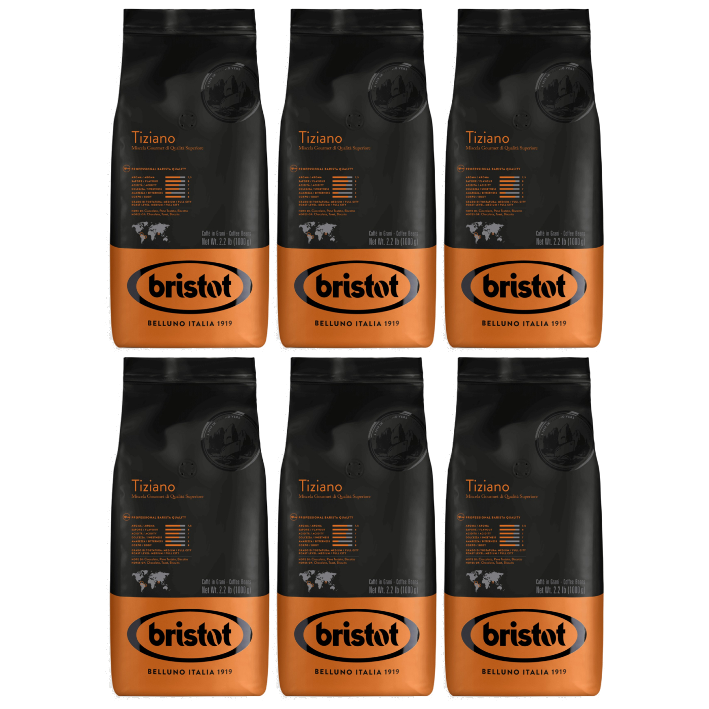 6 ק"ג קפה בריסטוט טיציאנו Bristot tiziano beans