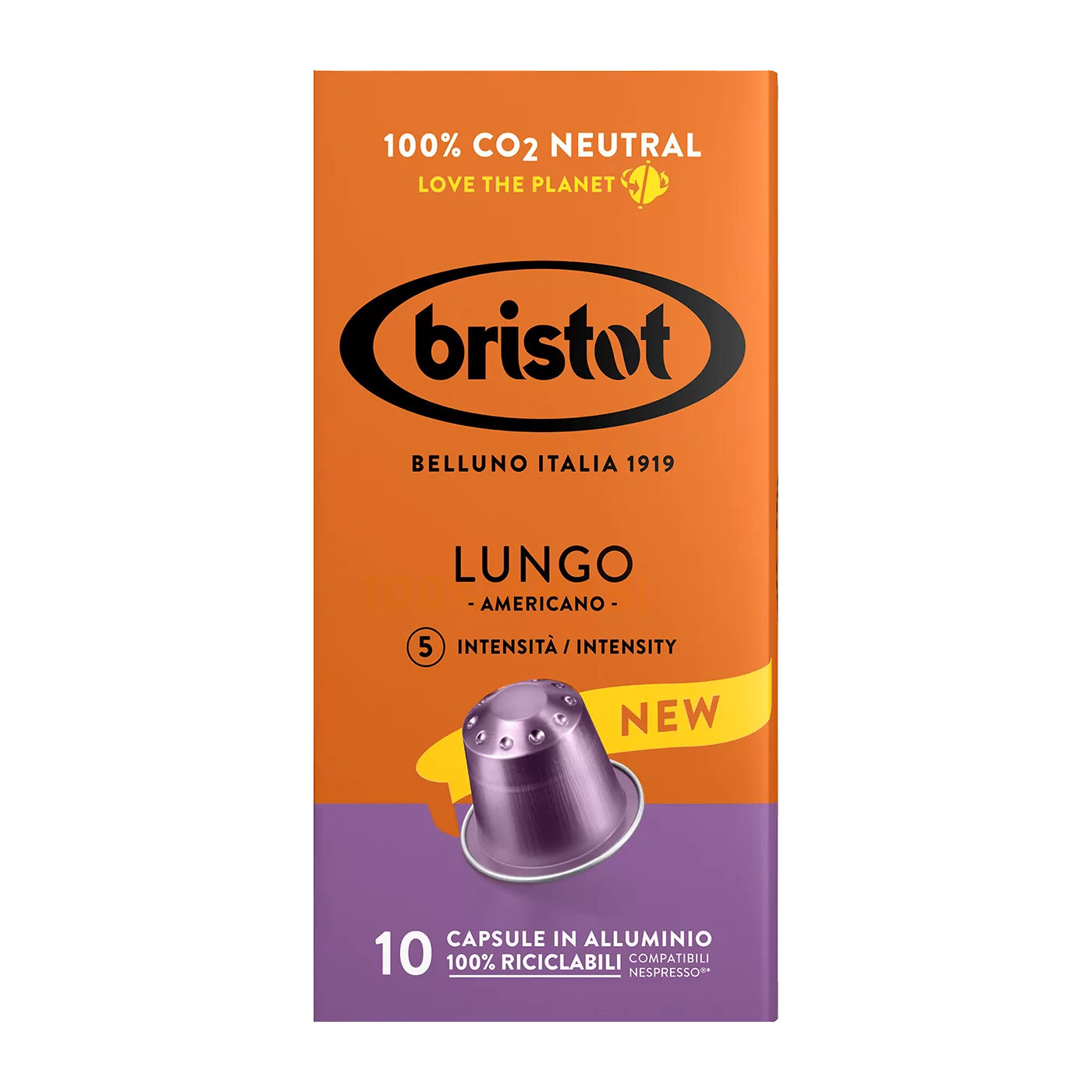 10 קפסולות אלומיניום Bristot LUNGO AMERICANO תואמות נספרסו