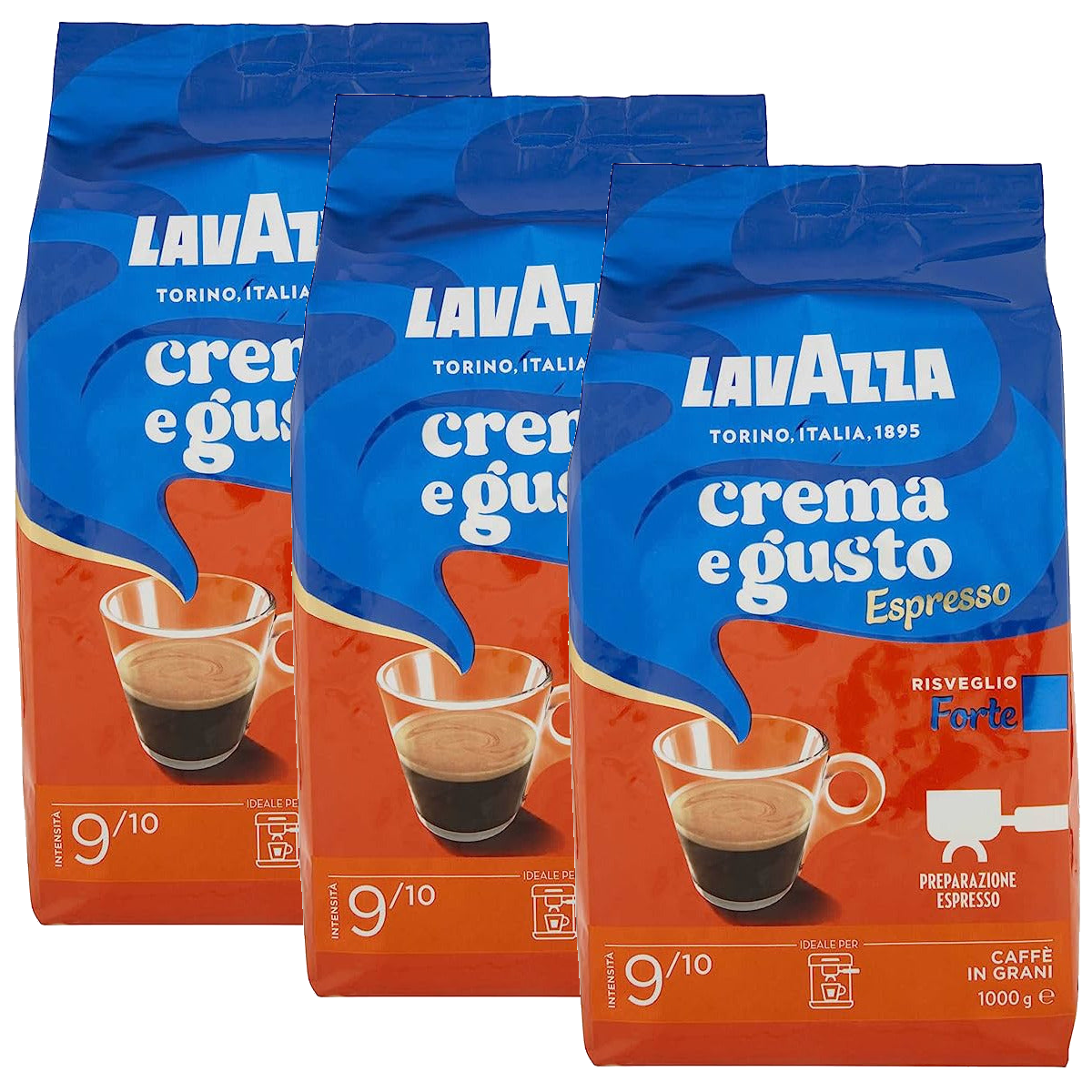 3 ק&quot;ג פולי קפה בחוזק 9 Lavazza Crema E Gusto Espresso Forte