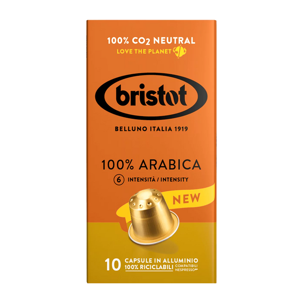 10 קפסולות אלומיניום Bristot 100% Arabica תואמות נספרסו