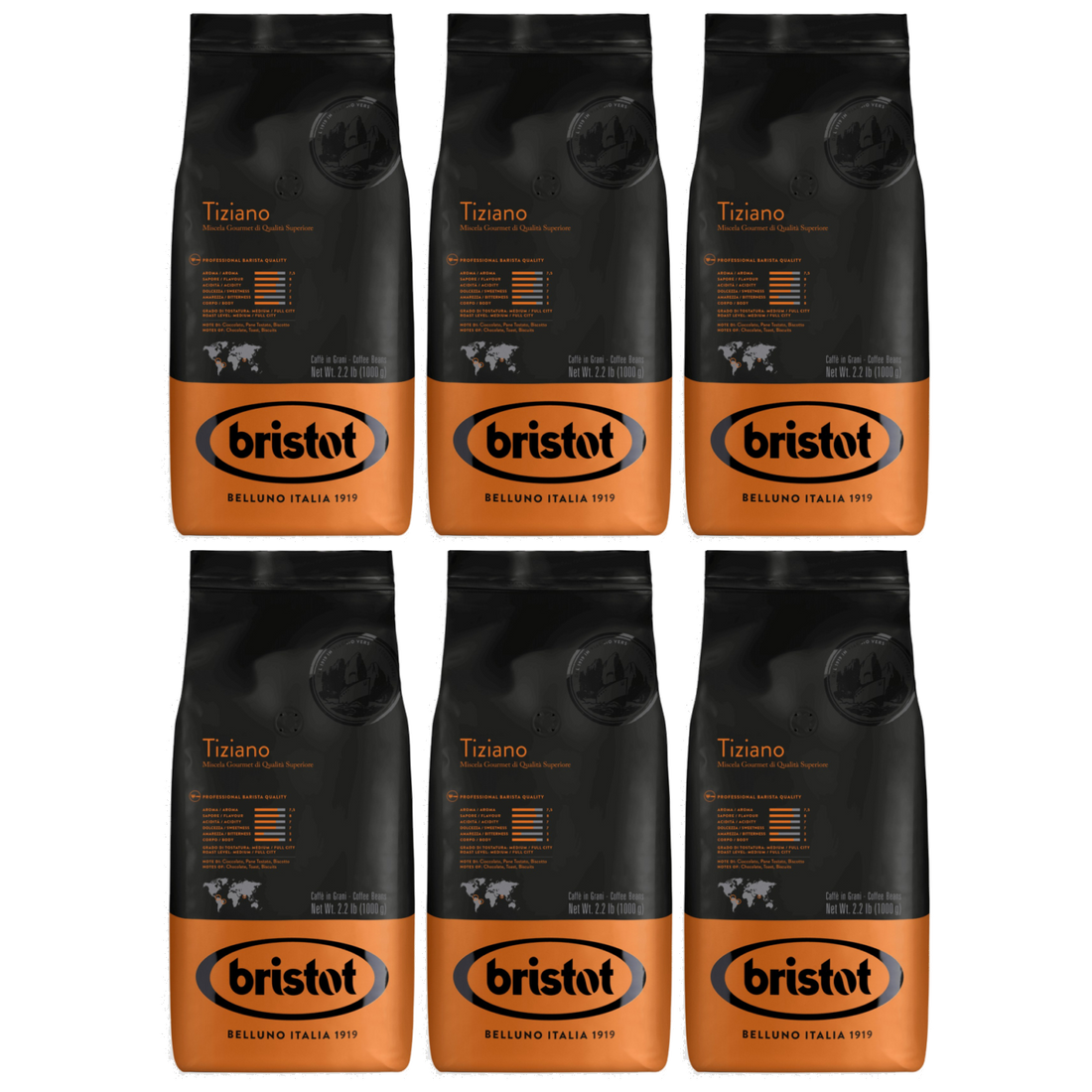 6 ק"ג קפה בריסטוט טיציאנו Bristot tiziano beans