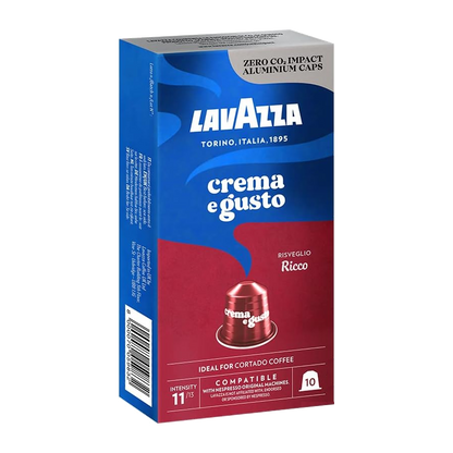 10 קפסולות Lavazza Crema e Gusto Ricco תואמות נספרסו