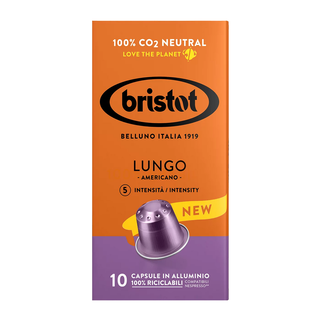 10 קפסולות אלומיניום Bristot LUNGO AMERICANO תואמות נספרסו