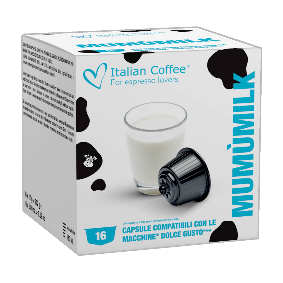 16 קפסולות חלב דל שומן Italian Coffee MUMUMILK תואמות דולצ&