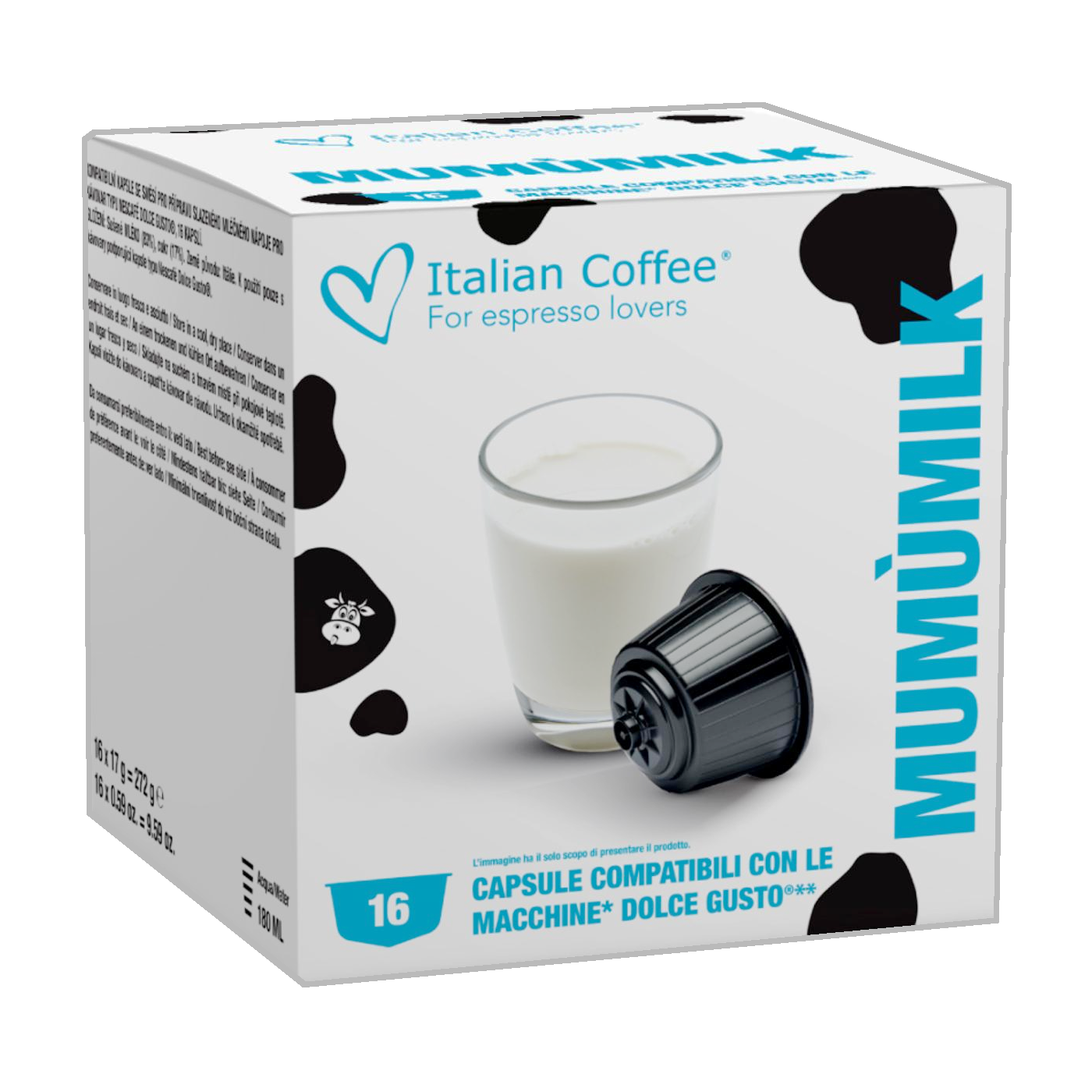16 קפסולות חלב ממותק דל שומן Italian Coffee MUMUMILK תואמות דולצ&