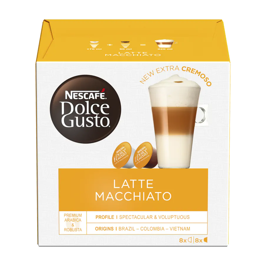 16 קפסולות לאטה מקיאטו של Nescafe דולצ&