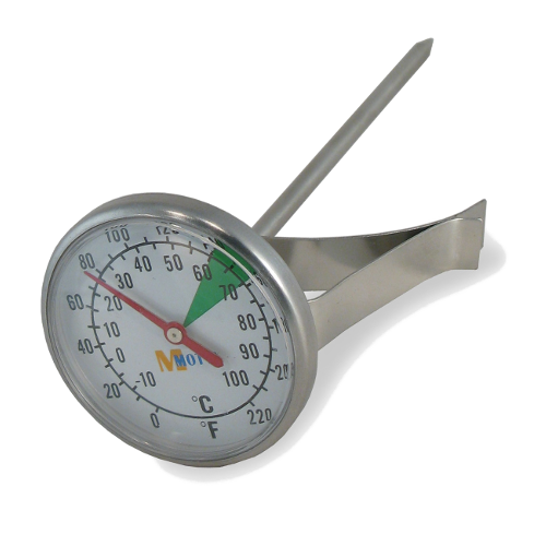 סט - כד מנירוסטה תואם מוטה להקצפת חלב בנפח 500ml + מדחום תואם מוטה