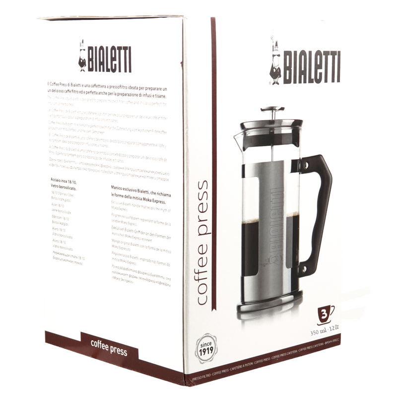 פלנג'ר 3 כוסות זכוכית ונירוסטה של ביאלטי Bialetti Coffee Press 3 Cups